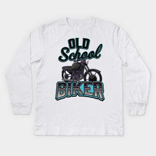 Old School Biker Cyan Kids Long Sleeve T-Shirt